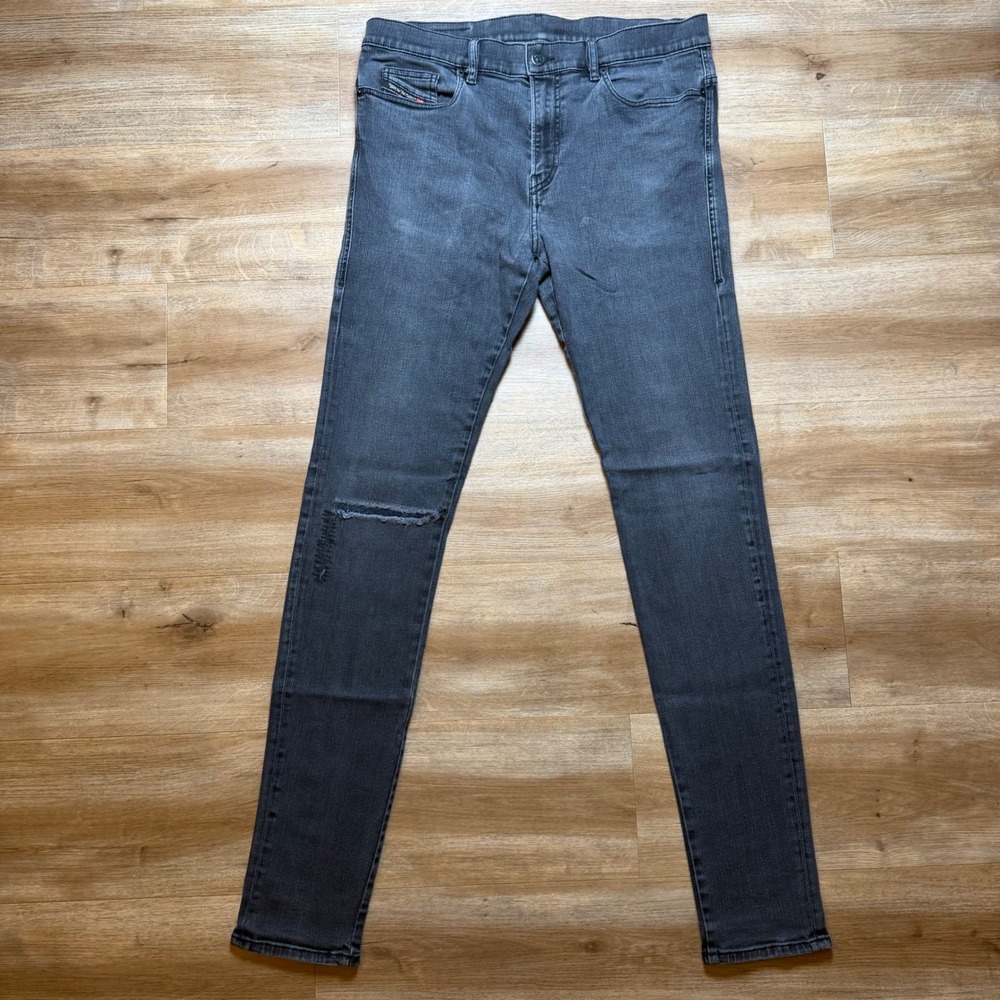 Diesel D-AMNY-Y Jeans Mens 34x34 Gray Skinny Distressed Stretch Denim 084ZN